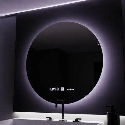 Specchio rotondo a LED, 70 cm, Serenite MotionGlow Marcello, sistema antiappannamento, orologio e termometro, specchi dimmerabili Marcello Titolo predefinito Alessandro Design