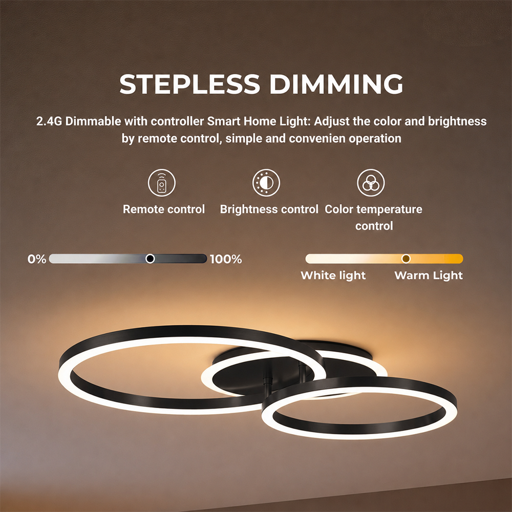 Lampadario LED con telecomando RINOVA 66W, 2 Cerchi, Luce Fredda/Calda/Neutra, Dimmerabile, Nero Lampadari LED con Telecomando Titolo predefinito Alessandro Design