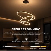 Lampadario LED a Sospensione con Telecomando CASIANA 85W, 3 Cerchi, Luce Fredda/Calda/Neutra, Dimmerabile, Nero, Lampadari LED con Telecomando Titolo Default Alessandro Design