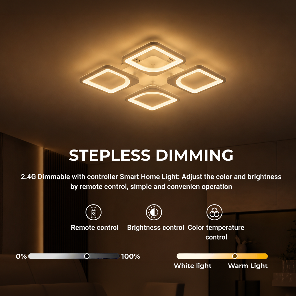 Lampadario a LED con telecomando ZOE 53W, 4 Quadrati, Luce Fredda/Calda/Neutra, Dimmerabile, Lampadario a LED Bianco con telecomando Titolo predefinito Alessandro Design