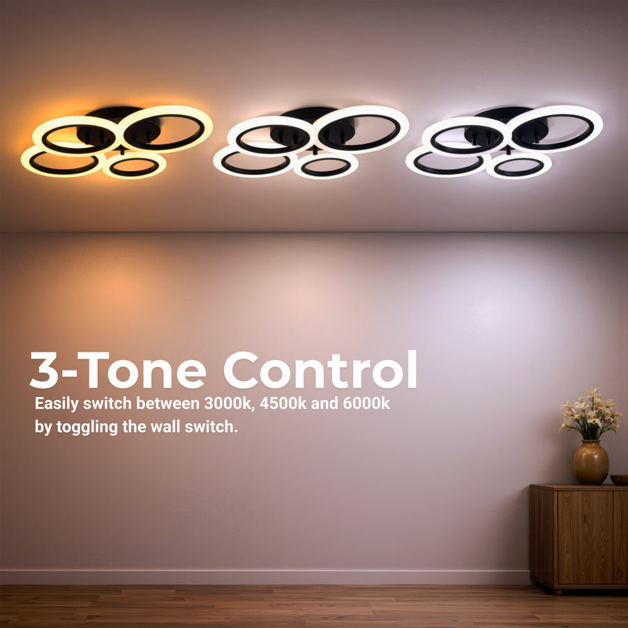 Lampadario LED con telecomando BETTY 41W, 4 Cerchi, Luce Fredda/Calda/Neutra/RGB, Dimmerabile, Nero Lampadari LED con Telecomando Titolo predefinito Alessandro Design