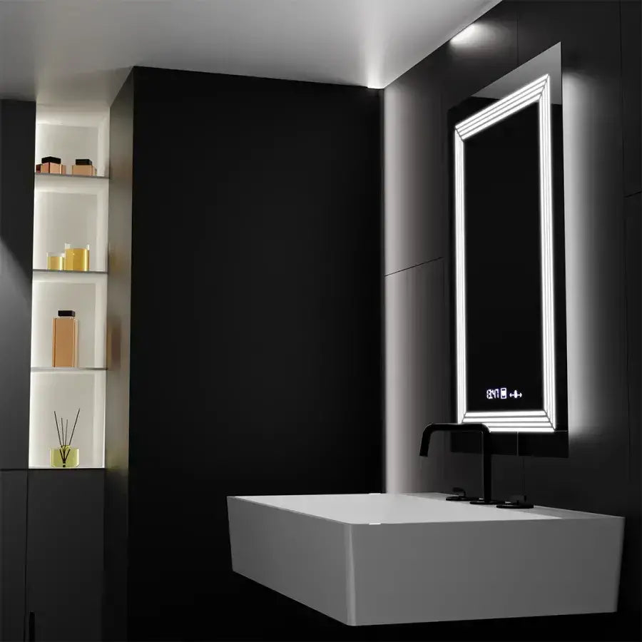 Specchio rettangolare a LED, 60x80 cm, sensore Venezia Marcello MotionGlow, sistema antiappannante, orologio e termometro, dimmerabile, luce calda neutra fredda 3000K/4000K/6000K Marcello Specchi Titolo predefinito Alessandro Design
