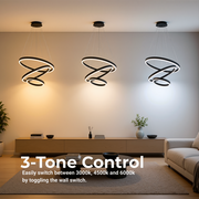 Lampadario LED a Sospensione con Telecomando CASIANA 85W, 3 Cerchi, Luce Fredda/Calda/Neutra, Dimmerabile, Nero, Lampadari LED con Telecomando Titolo Default Alessandro Design