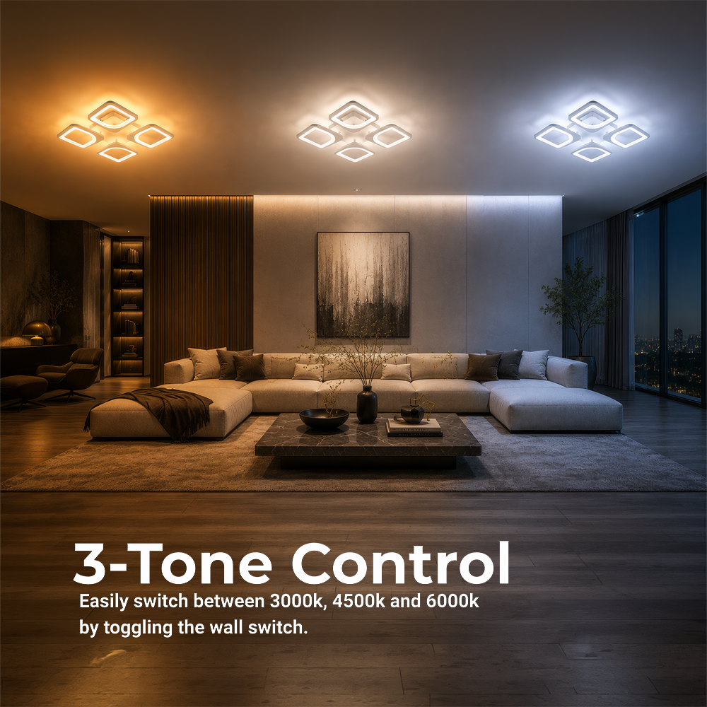Lampadario a LED con telecomando ZOE 53W, 4 Quadrati, Luce Fredda/Calda/Neutra, Dimmerabile, Lampadario a LED Bianco con telecomando Titolo predefinito Alessandro Design