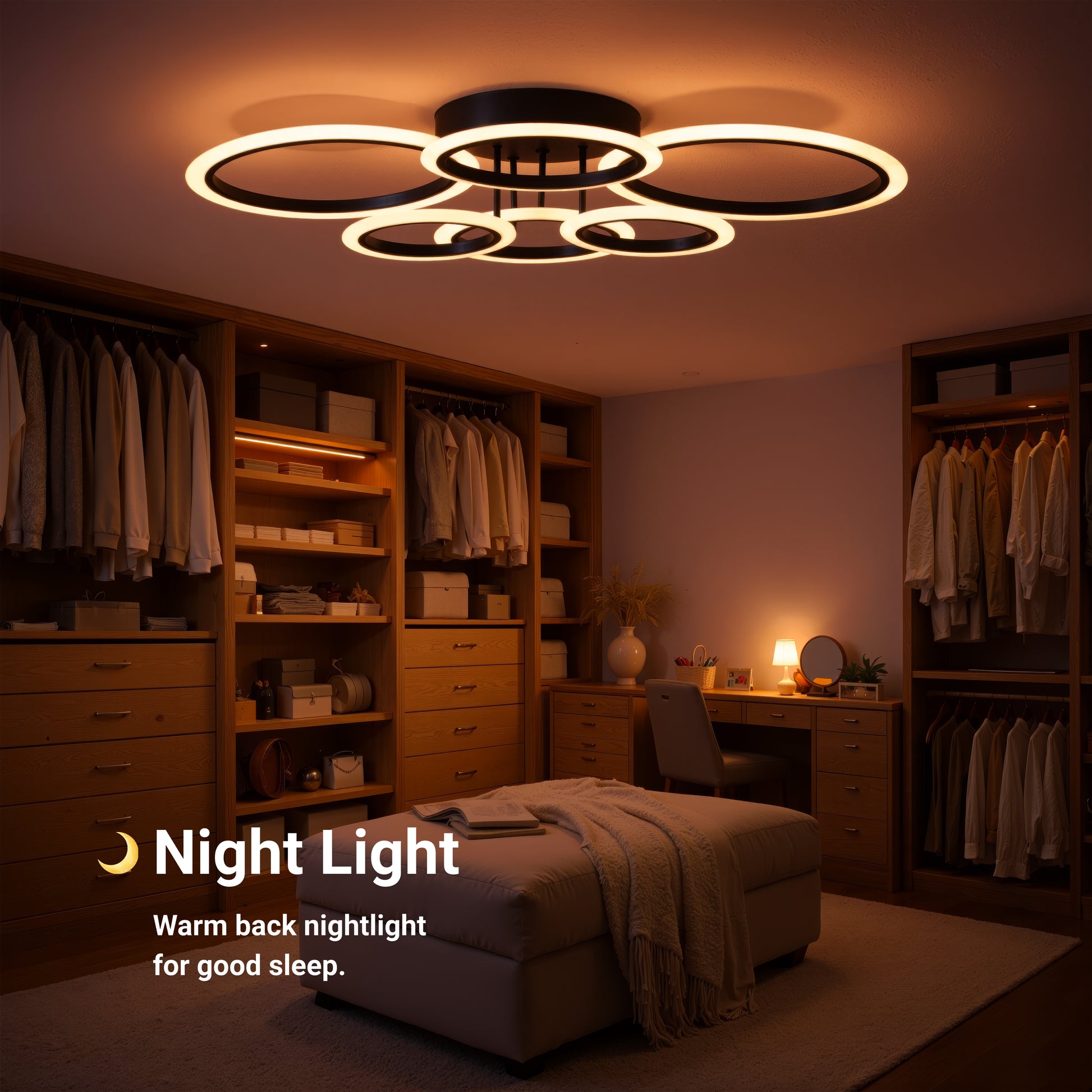 Lampadario LED con Telecomando BETTY 82W, 6 Cerchi, Luce Fredda/Calda/Neutra, Dimmerabile, Lampadari LED Neri con Telecomando Titolo predefinito Alessandro Design