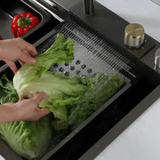 Set Chiuveta Bucatarie Inox cu Baterie Dubla, Cuva Perforare Legume/Fructe, Cuva Universala cu Dop Scurgere, Tocator, Negru Grafit, 75x45X21cm Chiuvete Default Title Alessandro Design