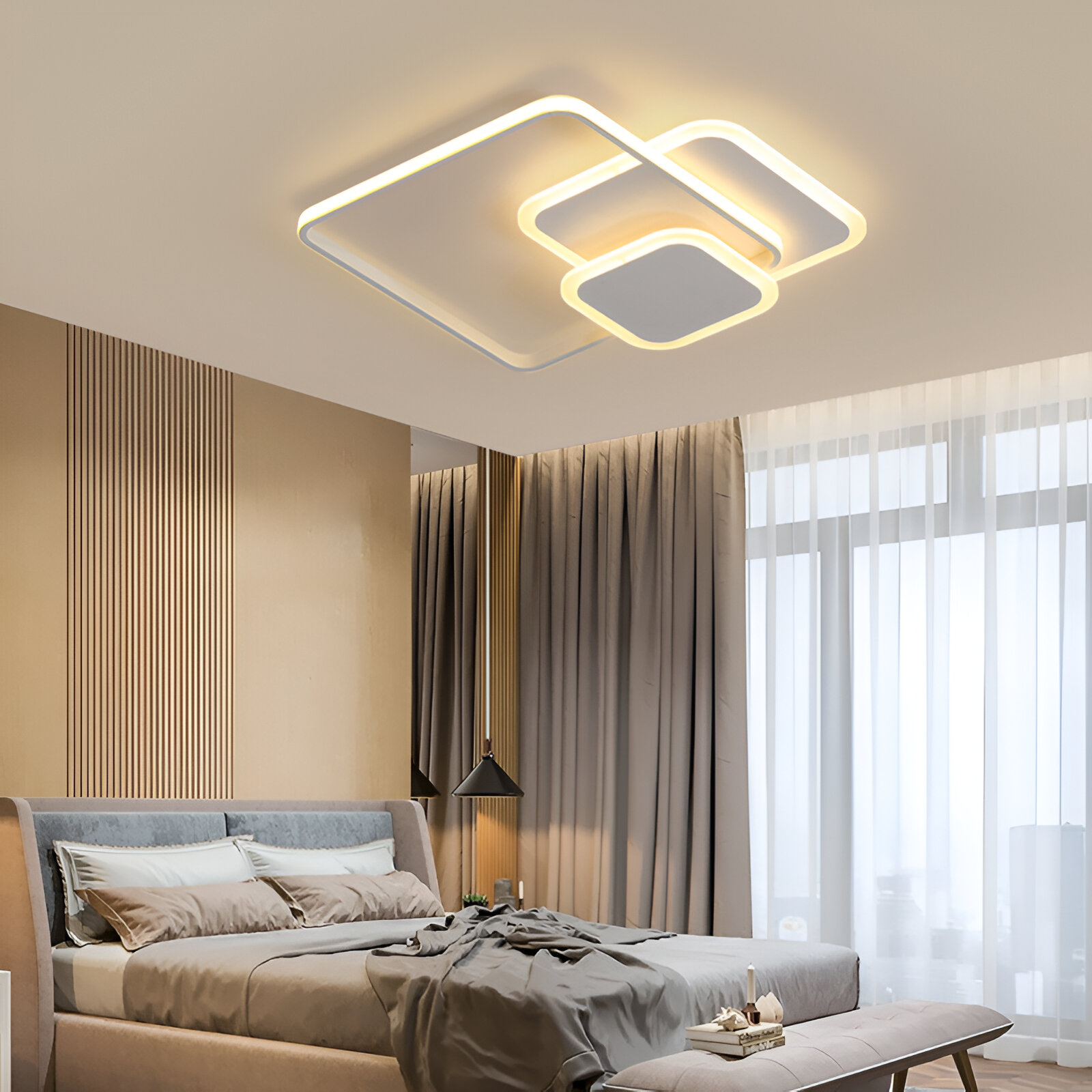 Lampadario a LED con telecomando ANEMONA 75W, 3 Quadrati, Luce Fredda/Calda/Neutra, Dimmerabile, Lampadario a LED Bianco con telecomando Titolo predefinito Alessandro Design