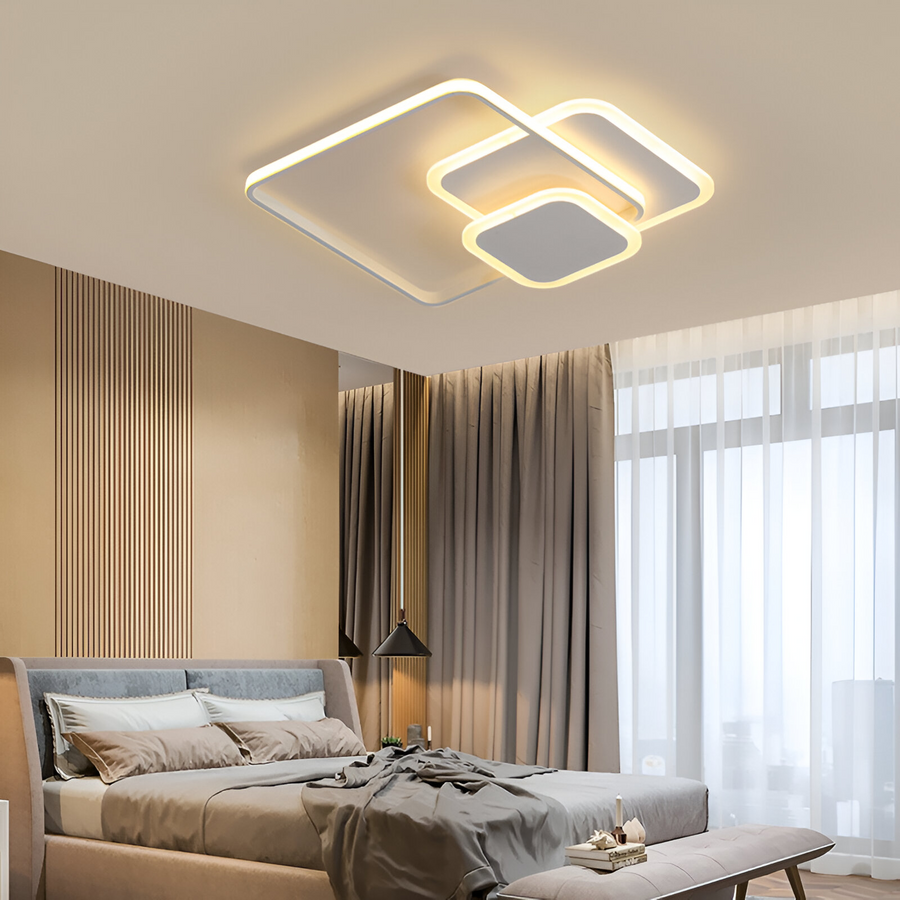 Lampadario a LED con telecomando ANEMONA 75W, 3 Quadrati, Luce Fredda/Calda/Neutra, Dimmerabile, Lampadario a LED Bianco con telecomando Titolo predefinito Alessandro Design