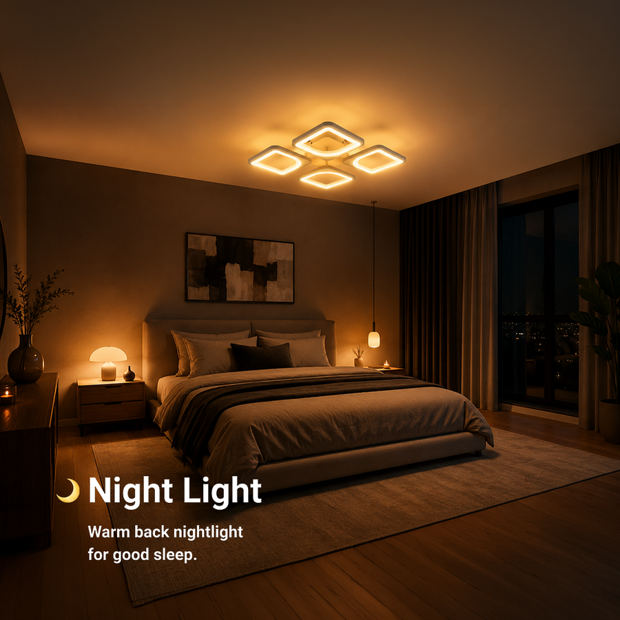 Lampadario a LED con telecomando ZOE 53W, 4 Quadrati, Luce Fredda/Calda/Neutra, Dimmerabile, Lampadario a LED Bianco con telecomando Titolo predefinito Alessandro Design