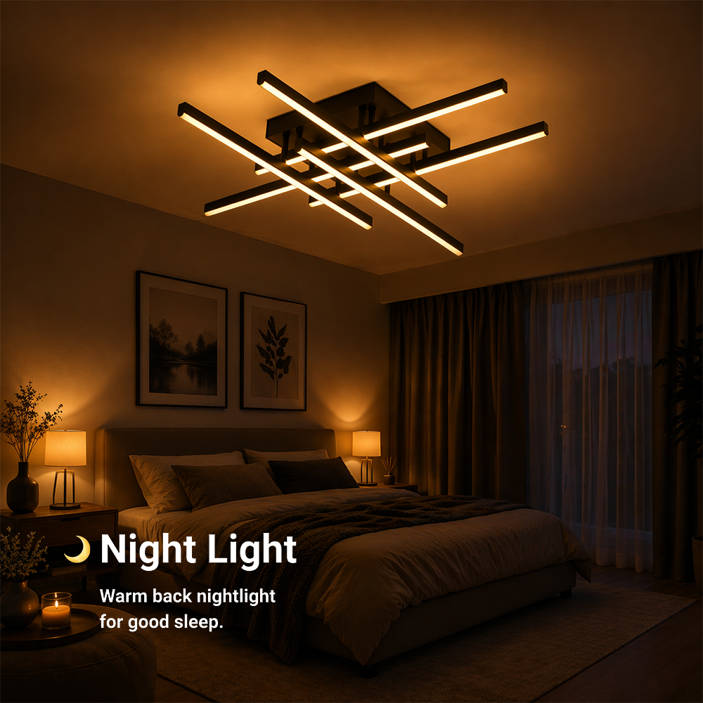 Lustra LED cu Telecomanda LINEX, 81W, 6 Elemente, Liniara, lumina Rece/Calda/Neutra, Dimabila, Negru Lustre LED cu Telecomanda Default Title Alessandro Design