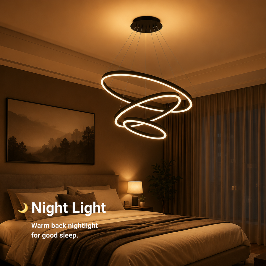 Lampadario LED a Sospensione con Telecomando CASIANA 85W, 3 Cerchi, Luce Fredda/Calda/Neutra, Dimmerabile, Nero, Lampadari LED con Telecomando Titolo Default Alessandro Design