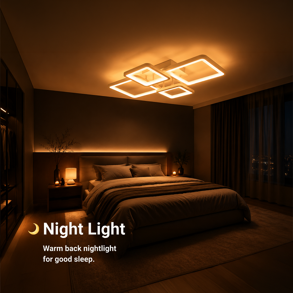 Lampadario a LED con telecomando ELLA 67W, 4 Quadrati, Luce Fredda/Calda/Neutra, Dimmerabile, Lampadario a LED Bianco con telecomando Titolo predefinito Alessandro Design
