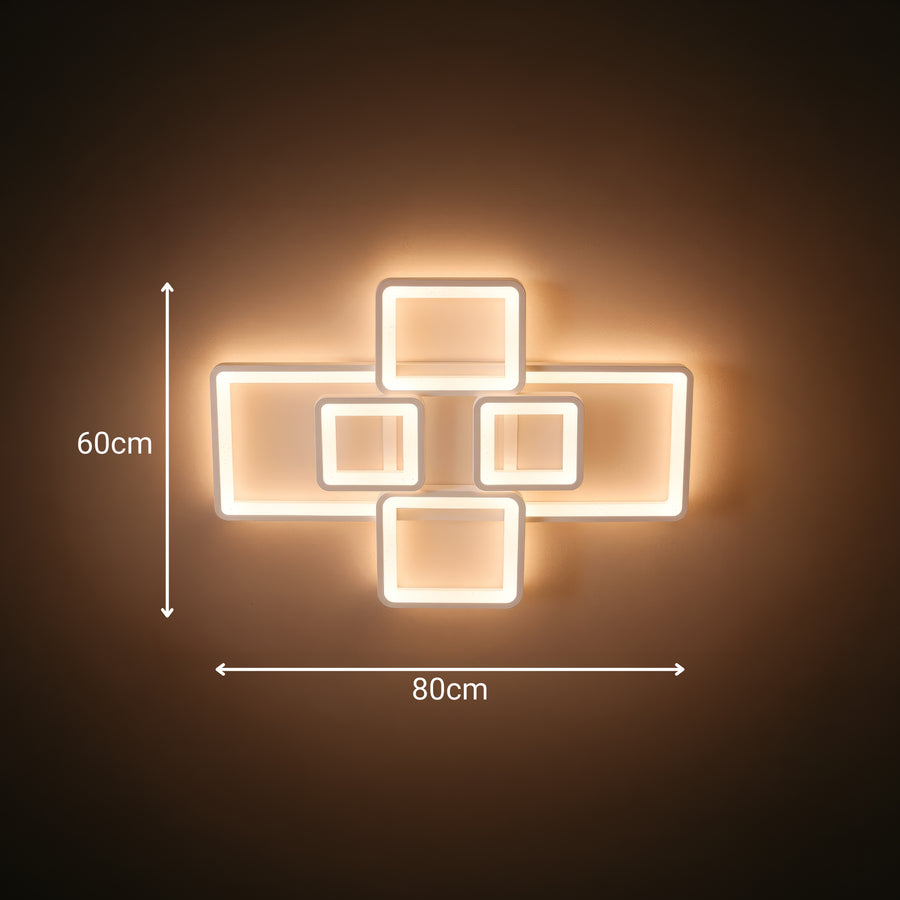 Lampadario a LED con telecomando ELLA 119W, 6 Quadrati, Luce Fredda/Calda/Neutra, Dimmerabile, Lampadario a LED Bianco con telecomando Titolo predefinito Alessandro Design