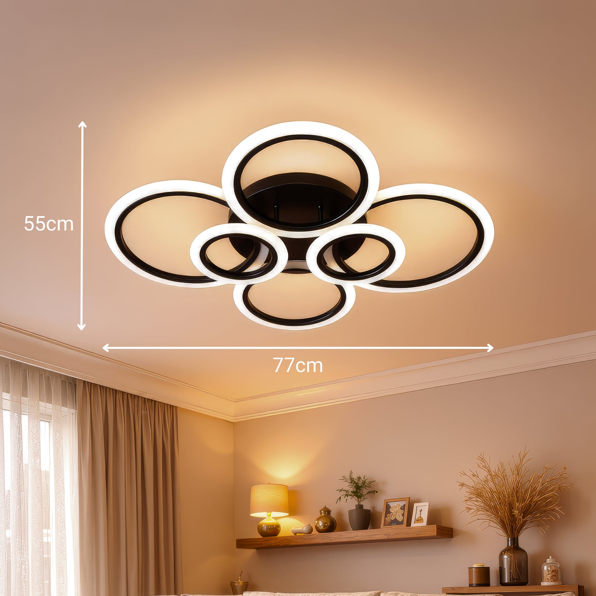 Lampadario LED con Telecomando BETTY 82W, 6 Cerchi, Luce Fredda/Calda/Neutra, Dimmerabile, Lampadari LED Neri con Telecomando Titolo predefinito Alessandro Design