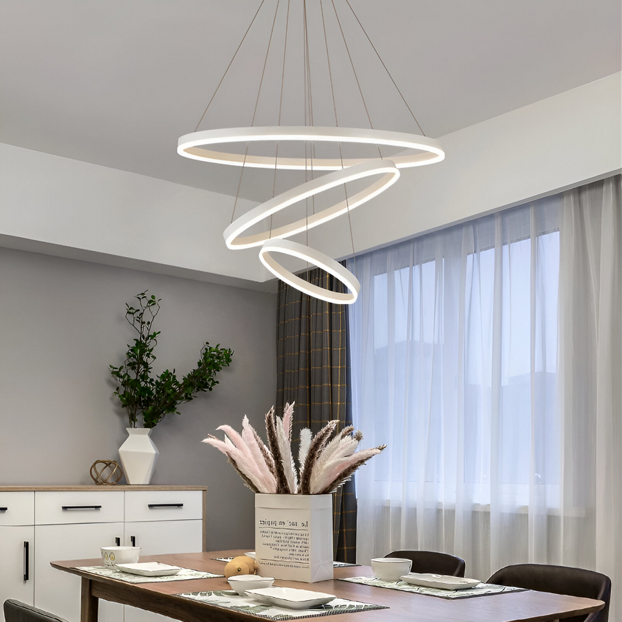Lampadario LED a Sospensione con Telecomando SERENA 85W, 60cm, 3 Cerchi, Luce Fredda/Calda/Neutra, Dimmerabile, Bianco, Lampadario LED con Telecomando Regolabile in Altezza Titolo predefinito Alessandro Design