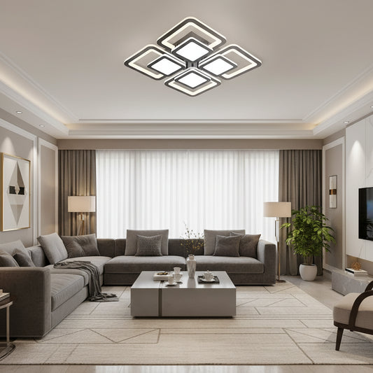 Lampadario a LED con telecomando SUSAN 96W, 4 Quadrati, Luce Fredda/Calda/Neutra, Dimmerabile, Nero Lampadari a LED con telecomando Titolo predefinito Alessandro Design