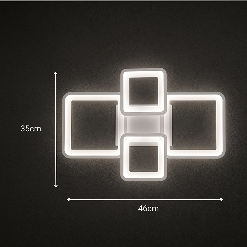 Lampadario a LED con telecomando ELLA 67W, 4 Quadrati, Luce Fredda/Calda/Neutra, Dimmerabile, Lampadario a LED Bianco con telecomando Titolo predefinito Alessandro Design