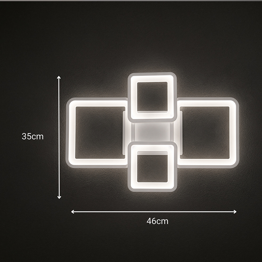 Lampadario a LED con telecomando ELLA 67W, 4 Quadrati, Luce Fredda/Calda/Neutra, Dimmerabile, Lampadario a LED Bianco con telecomando Titolo predefinito Alessandro Design