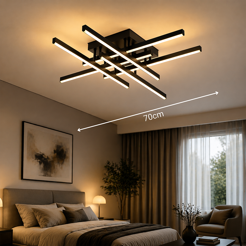 Lustra LED cu Telecomanda LINEX, 81W, 6 Elemente, Liniara, lumina Rece/Calda/Neutra, Dimabila, Negru Lustre LED cu Telecomanda Default Title Alessandro Design