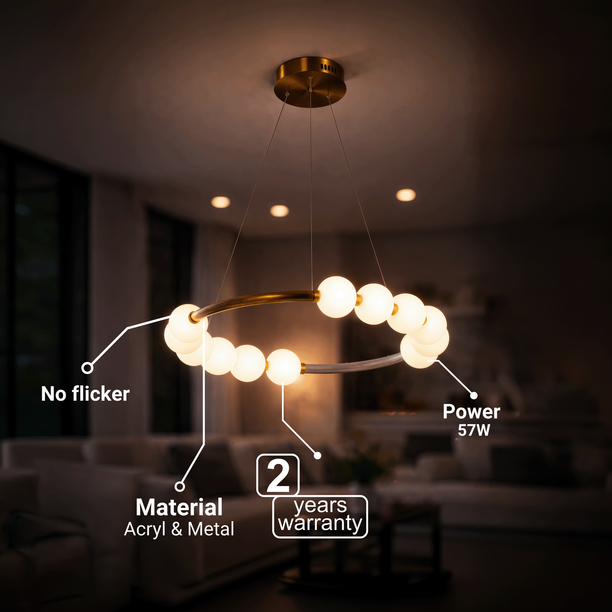 Lampada a Sospensione LED in Acrilico Nova 57W con Telecomando, Dimmerabile, 3000K/4000K/6000K, Lampadari LED in Oro, Metallo e Acrilico con Telecomando Titolo predefinito Alessandro Design