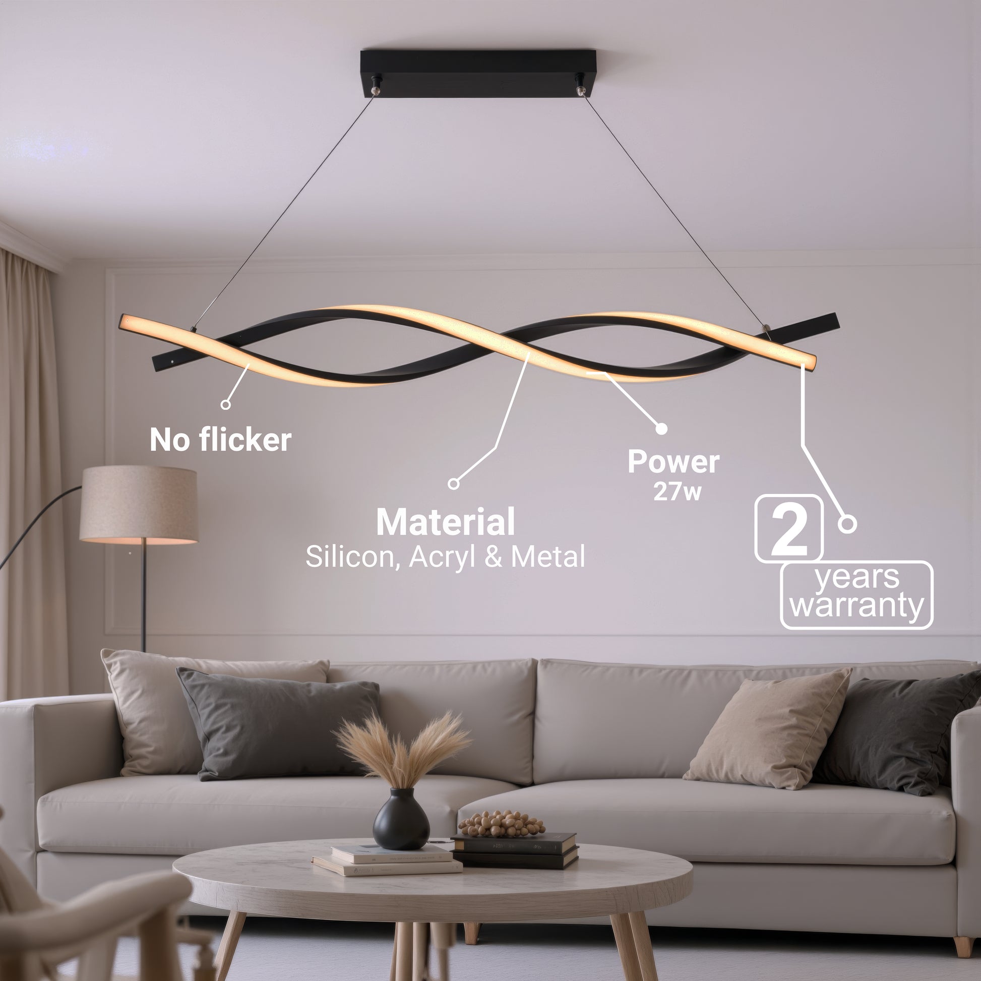 Lampadario LED a Sospensione con Telecomando, FLUX, 27W, 116cm, Luce Fredda/Calda/Neutra 3000K/4000K/6000K, Dimmerabile, Nero, Altezza Regolabile, Metallo e Silicone Lampadari Moderni Titolo predefinito Alessandro Design