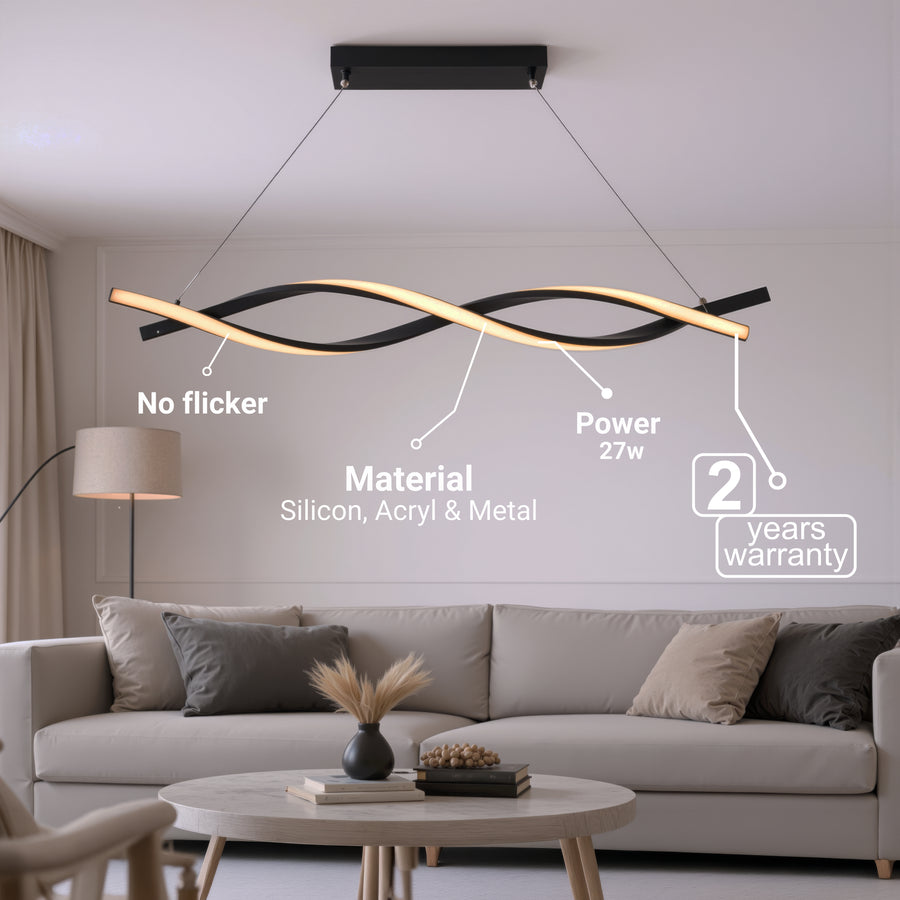 Lampadario LED a Sospensione con Telecomando, FLUX, 27W, 116cm, Luce Fredda/Calda/Neutra 3000K/4000K/6000K, Dimmerabile, Nero, Altezza Regolabile, Metallo e Silicone Lampadari Moderni Titolo predefinito Alessandro Design