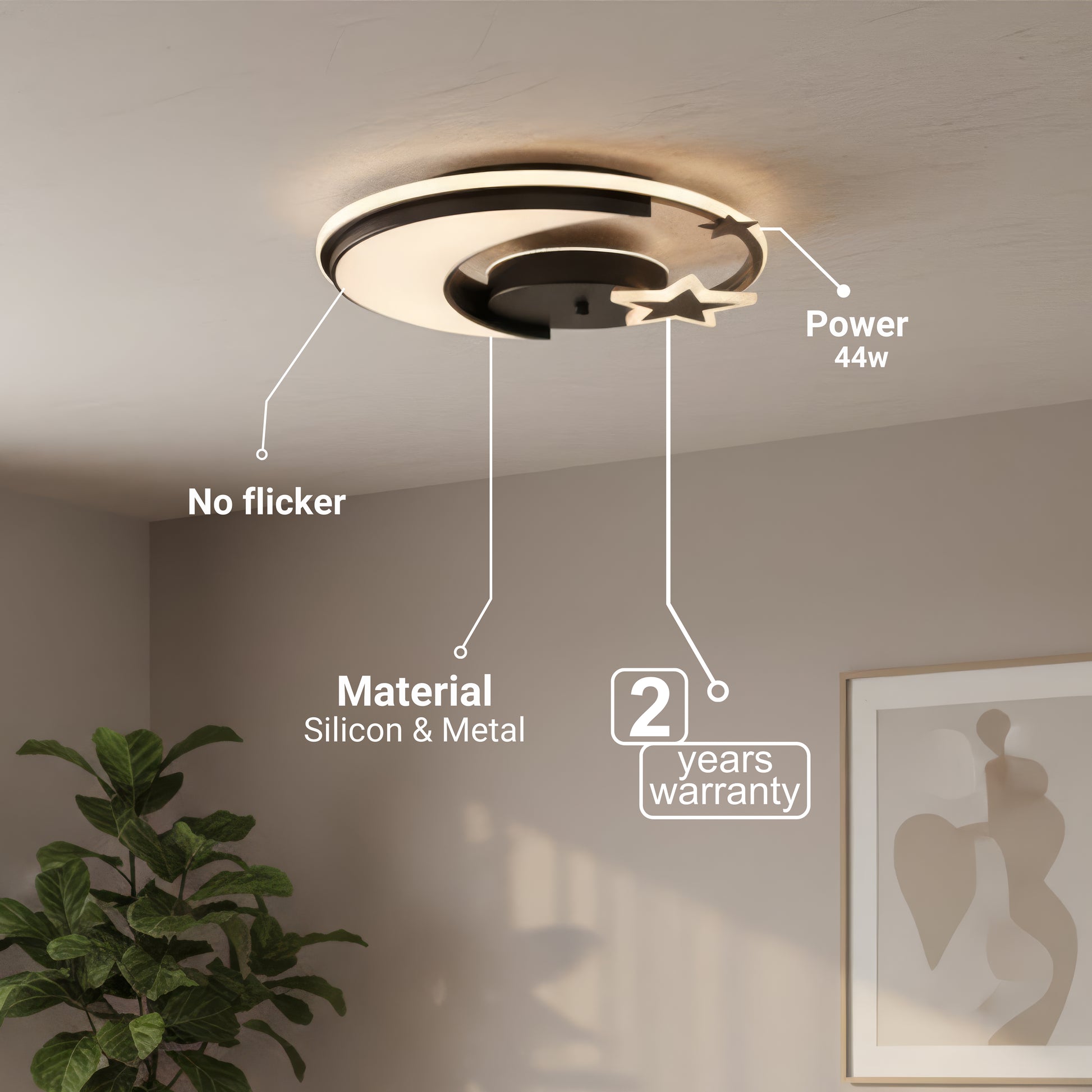 Lampadario a LED con telecomando ALYONA 44W, Luna e Stella, Luce Fredda/Calda/Neutra, Dimmerabile, Nero Lampadario a LED con telecomando Titolo predefinito Alessandro Design