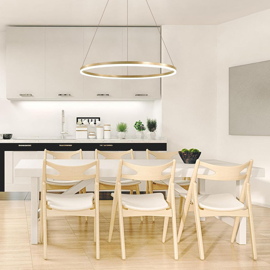 Lampadario LED a Sospensione, ANINA, 34W, 1 Cerchio, Diametro 50cm, Luce Fredda/Calda/Neutra 3000K/4000K/6000K, Dimmerabile, Bianco Oro Lucido, Altezza Regolabile, Lampadari LED in Metallo e Acrilico con Telecomando Titolo predefinito Alessandro Design