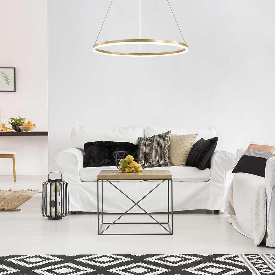 Lampadario LED a Sospensione, ANINA, 34W, 1 Cerchio, Diametro 50cm, Luce Fredda/Calda/Neutra 3000K/4000K/6000K, Dimmerabile, Bianco Oro Lucido, Altezza Regolabile, Lampadari LED in Metallo e Acrilico con Telecomando Titolo predefinito Alessandro Design