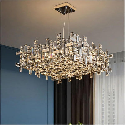 Lampadario di cristallo RZ-2/500x500GD, 10xE14, diametro 50 cm, altezza regolabile, oro lucido, altezza regolabile, design elegante