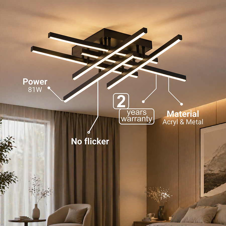 Lustra LED cu Telecomanda LINEX, 81W, 6 Elemente, Liniara, lumina Rece/Calda/Neutra, Dimabila, Negru Lustre LED cu Telecomanda Default Title Alessandro Design