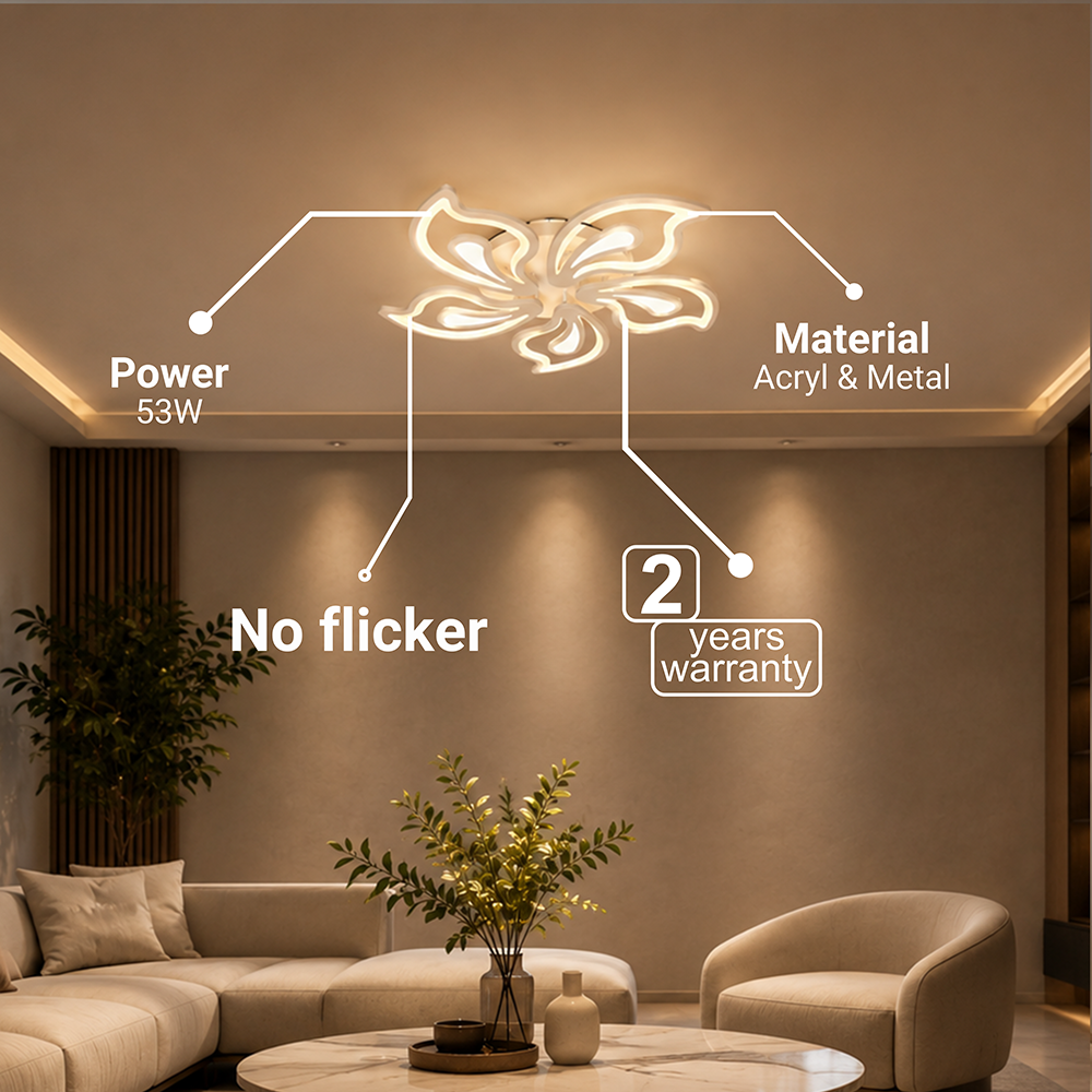 Lampadario a LED con telecomando GLORIOSA 95W, 5 Petali, Luce Fredda/Calda/Neutra, Dimmerabile, Lampadario a LED Bianco con telecomando Titolo predefinito Alessandro Design