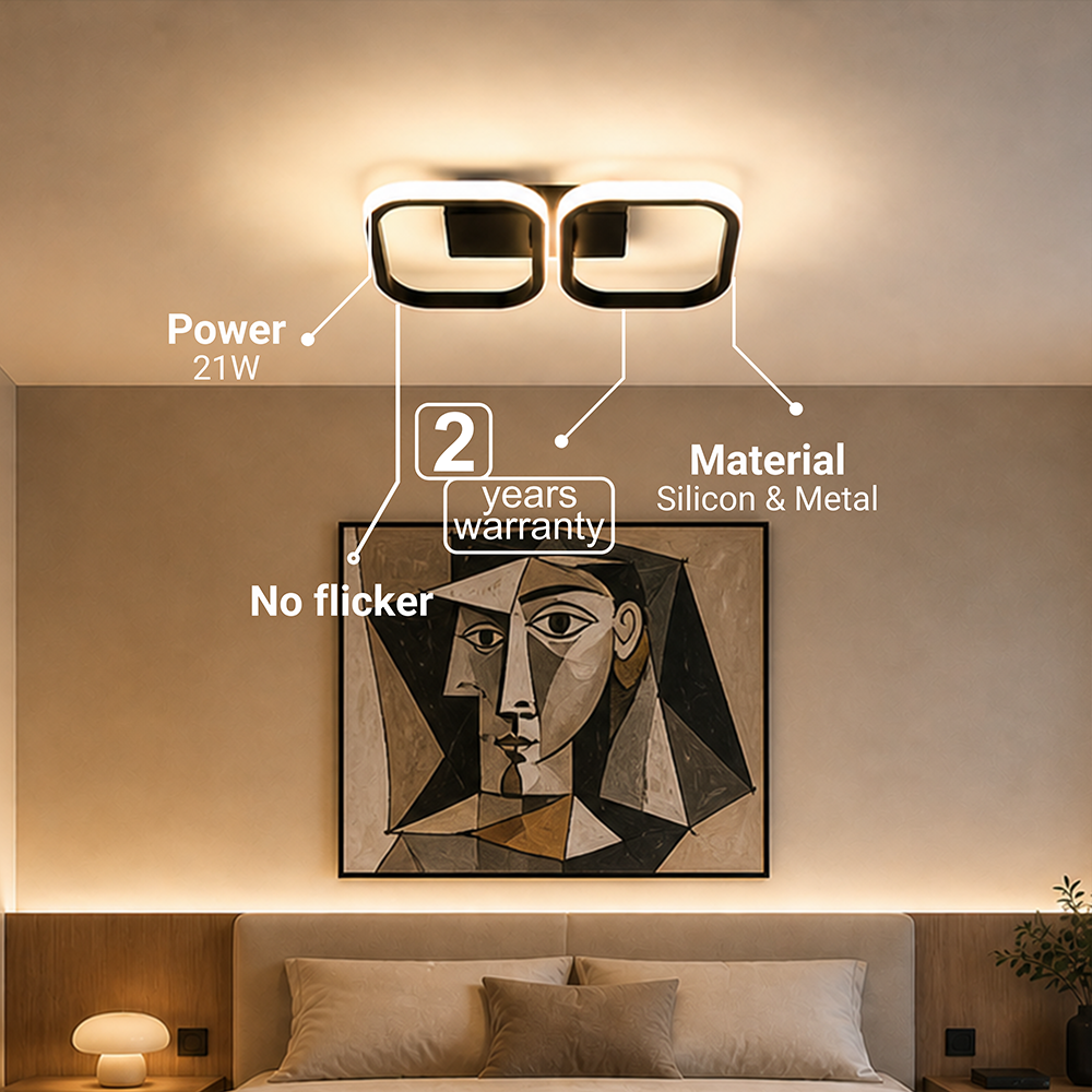 Lampadario LED VERTEX 21W, 2 Quadrati, Lineare, Luce Fredda/Calda/Neutra, Nero Lampadari LED Titolo predefinito Alessandro Design
