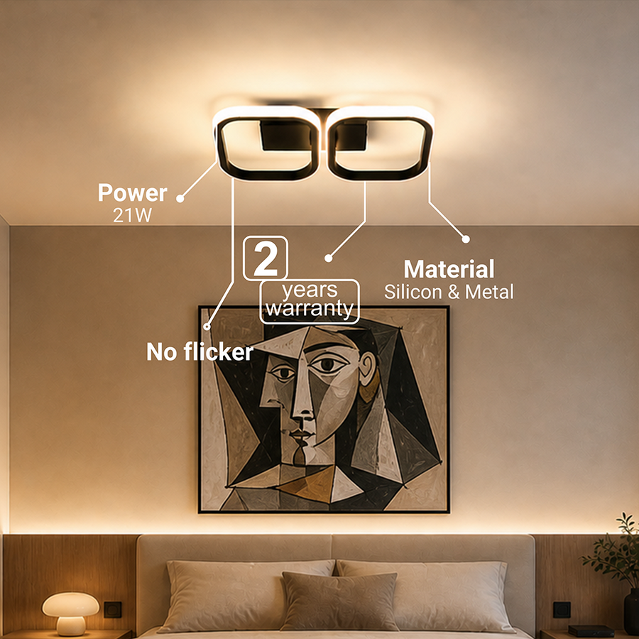 Lampadario LED VERTEX 21W, 2 Quadrati, Lineare, Luce Fredda/Calda/Neutra, Nero Lampadari LED Titolo predefinito Alessandro Design