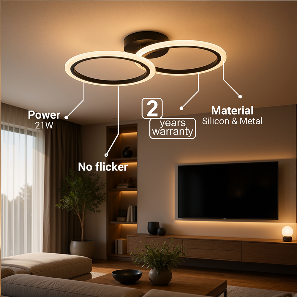 Lampadario LED con telecomando BETTY 27W, 2 Cerchi, Luce Fredda/Calda/Neutra, Dimmerabile, Nero Lampadari LED con Telecomando Titolo predefinito Alessandro Design