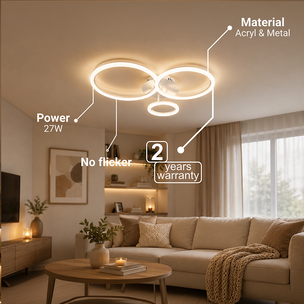 Lampadario LED con Telecomando BETTY 40W, 3 Cerchi, Luce Fredda/Calda/Neutra, Dimmerabile, Bianco, Metallo e Acrilico Lampadari LED con Telecomando Titolo predefinito Alessandro Design