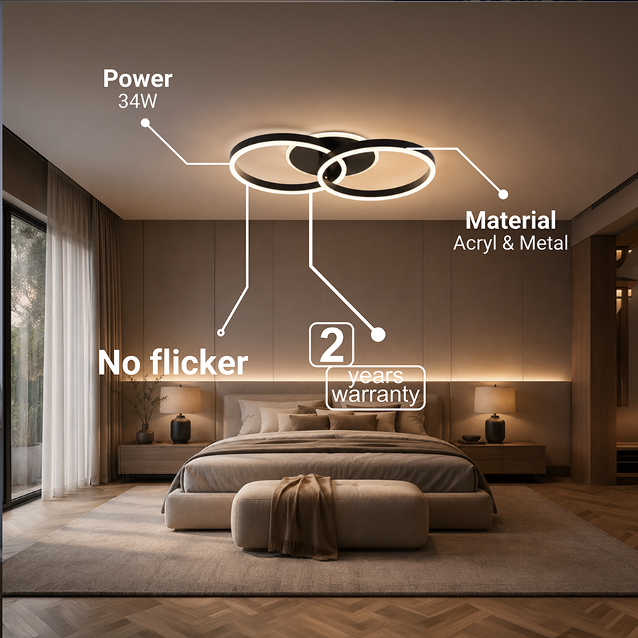 Lampadario LED con telecomando RIGA LILITH 34W, 2 Cerchi, Luce Fredda/Calda/Neutra, Dimmerabile, Nero Lampadari LED con Telecomando Titolo predefinito Alessandro Design