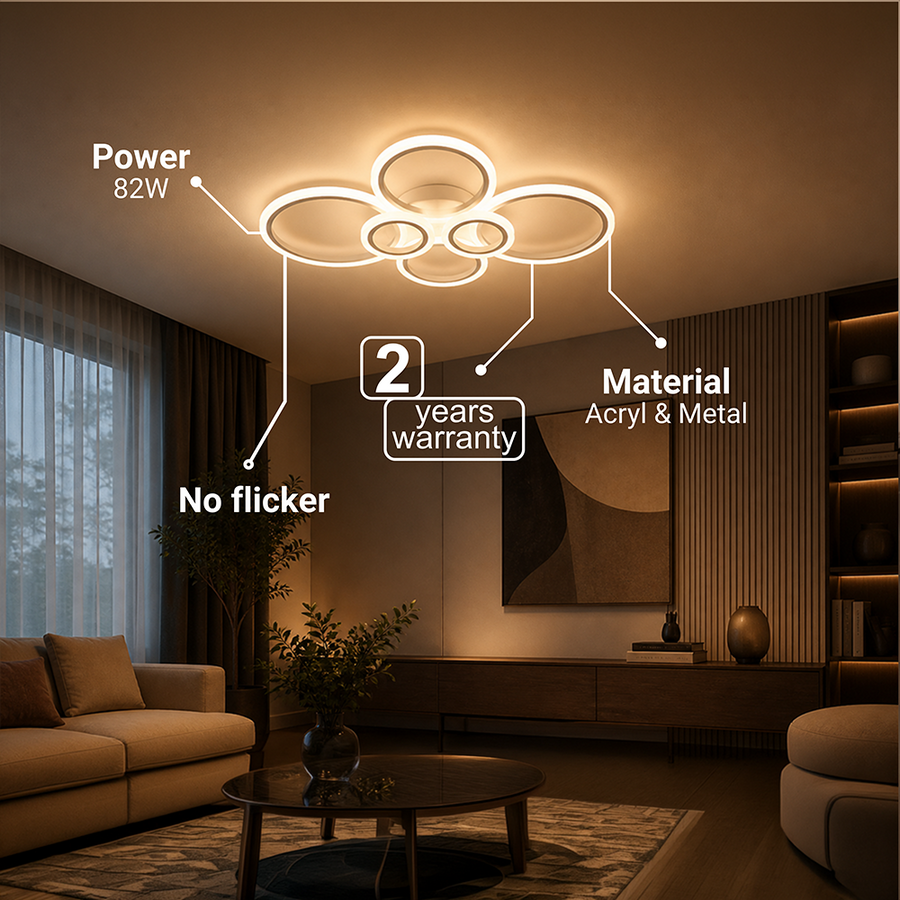 Lampadario a LED con telecomando BETTY 82W, 6 Cerchi, Luce Fredda/Calda/Neutra, Dimmerabile, Lampadario a LED Bianco con telecomando Titolo predefinito Alessandro Design