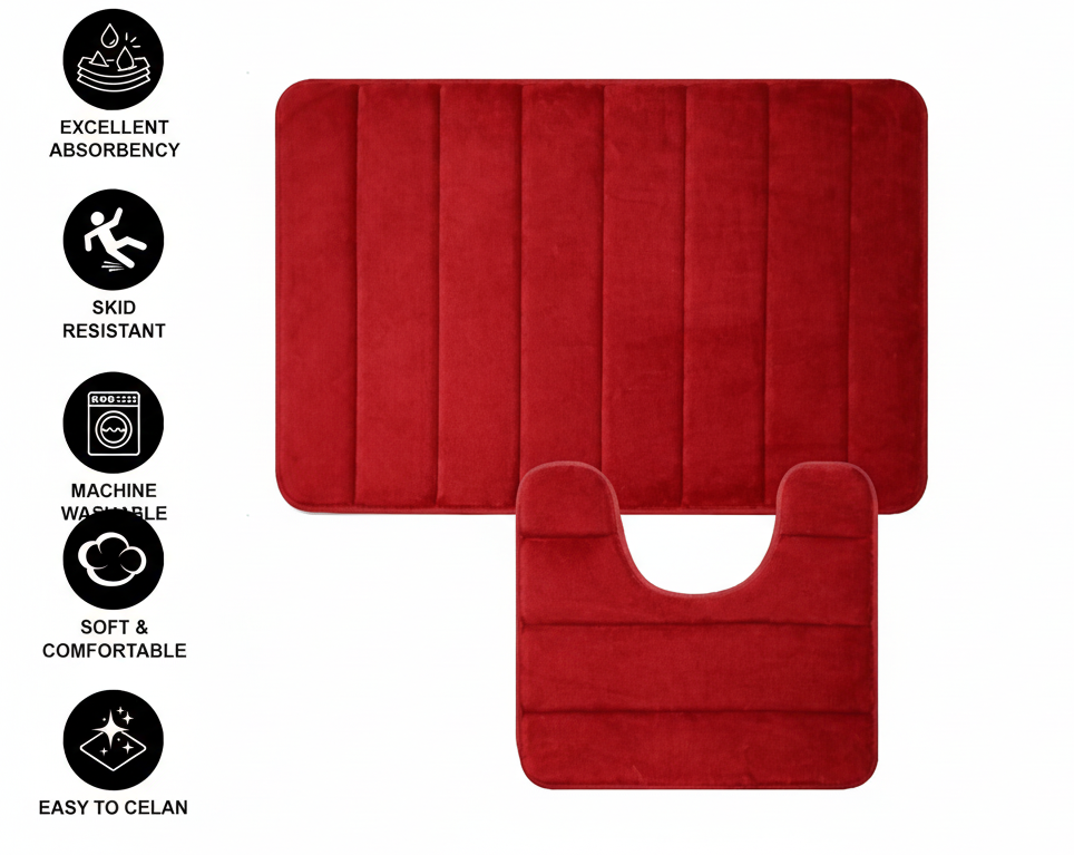Covorase de Baie, 80x50 cm / 50x40 cm, Rosu, Antiderapant, Absorbant, Set 2 bucati Covoare Baie Default Title Alessandro Design