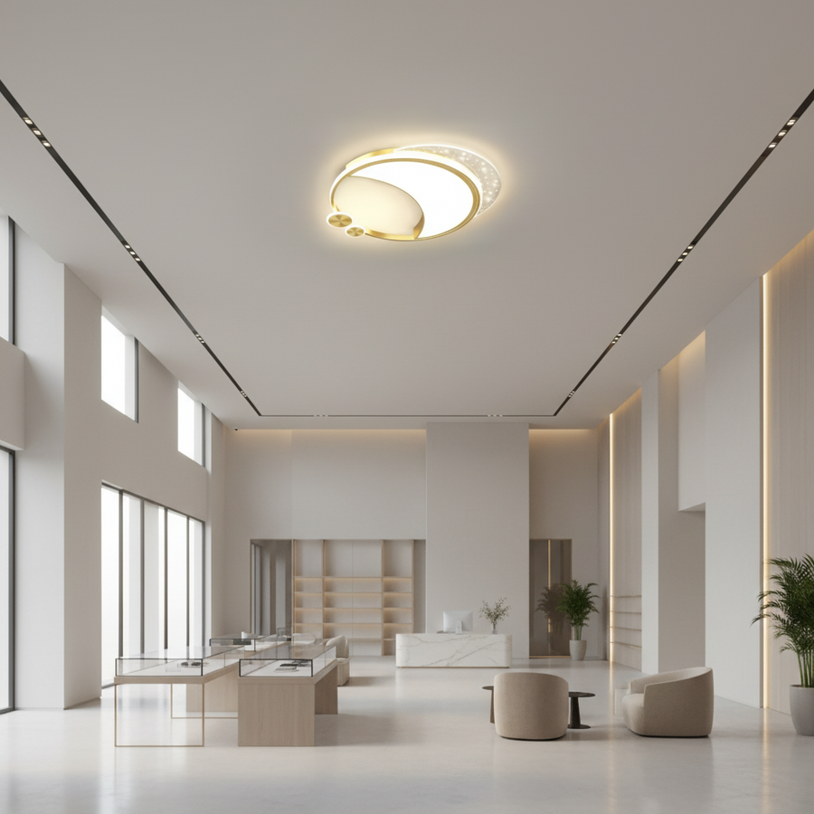 Lampadario LED Marco con telecomando, 76W, dimmerabile, oro, metallo, acrilico e vetro, 3000K/4000K/6000K