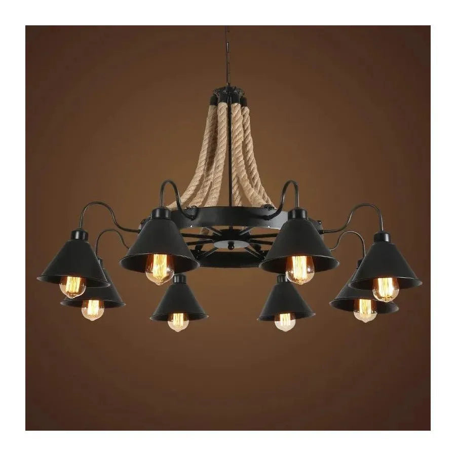 Lampadario Indiana, 8xE27, Metallo e Corda, Lampadari Vintage Marrone Titolo predefinito Alessandro Design