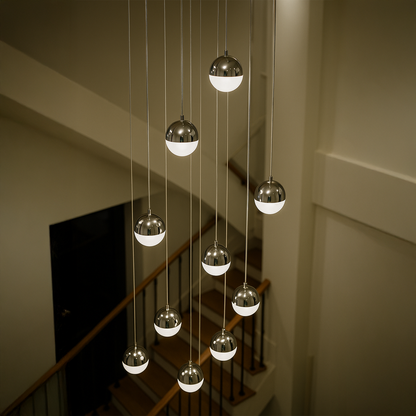 Lampadario LED a sospensione con telecomando JEREMIAS 132W, 10 Elementi, Luce Fredda/Calda/Neutra, Dimmerabile, Lampadari Moderni Argento Titolo predefinito Alessandro Design