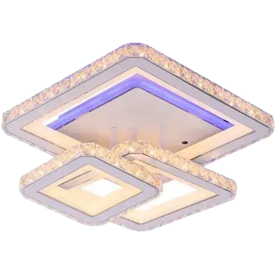Lampadario a LED con telecomando e cristallo LEILA 87W, 3 Quadrati, Luce Fredda/Calda/Neutra, Dimmerabile, Lampadario a LED Bianco con telecomando Titolo predefinito Alessandro Design