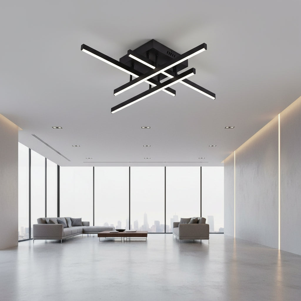 Lustra LED cu Telecomanda LINEX, 52W, 4 Elemente, Liniara, lumina Rece/Calda/Neutra, Dimabila, Negru Lustre LED cu Telecomanda Default Title Alessandro Design