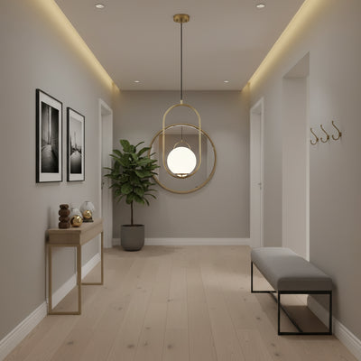 Lampadario moderno LOFT Gallery, 1x E27, oro bianco, metallo, altezza regolabile