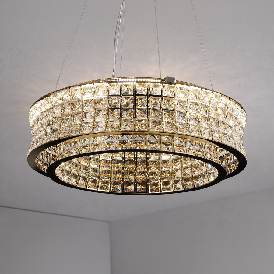 Lustra LED cu Telecomanda,LLC160/500GD, Cristal si Metal, 54W, Dimabila, Inaltime Reglabila, Lumina Rece/Calda/Neutra, Iluminat Luxos Lustre LED cu Telecomanda Default Title Alessandro Design