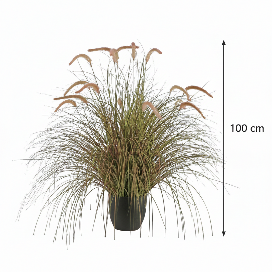 Planta Artificială Iarbă Ornamentală Tip Coadă de Vulpe, 100cm, Iarbă curbată cu Spice, Roz si Verde, Fara Ghiveci