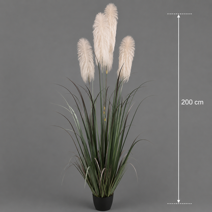 Planta Artificială Iarbă Ornamentală, 200 cm, cu 4 fire, Stuf si Iarba, Verde si Gri, Fara Ghiveci