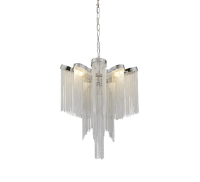 Lampadario B8000/4CH, 4xE14, Diametro 43 cm, Altezza 68 cm, IP20, Argento, Ferro, Alluminio, Lampadine Non Incluse
