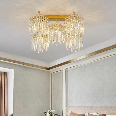 Lampadario di cristallo CC180/5GD, 5xE14, 45*45*31,5, IP20, Oro, Cristallo, Ferro, Lampadine non incluse